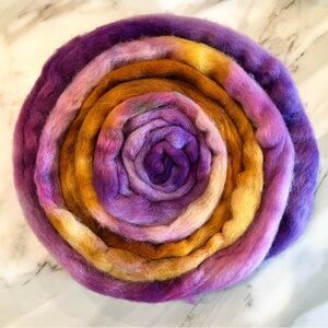 Hand Dyed Wool Roving in Sunset